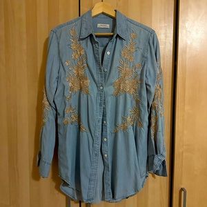 Oversized denim embroidered shirt